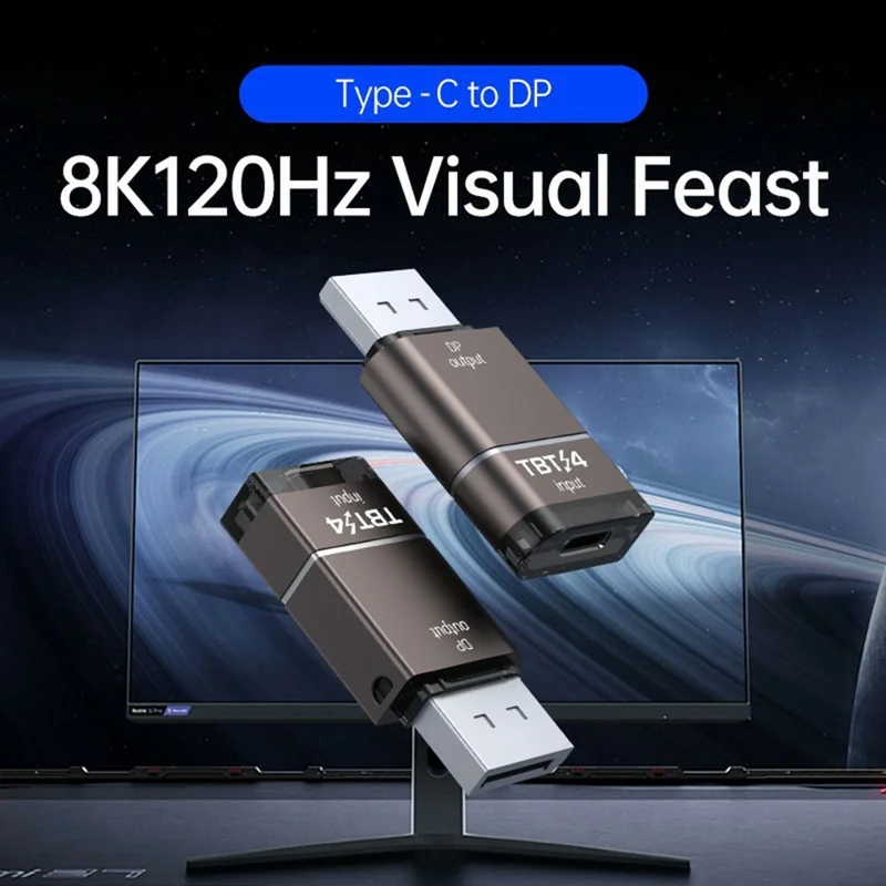 Adapter DP do Thunderbolt 3 / 4 / 5 Typ-C 8K / 120 Hz przewodowe lustrzane odtwarzanie ekranu dla monitorów, synchronizacja dźwięku, podłącz i graj
