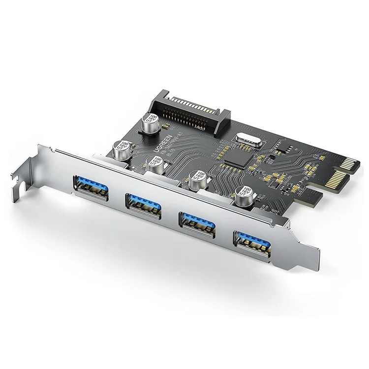 UGREEN 30716 USB 3.0 Tarjeta de Expansión PCIe PCIe de 4 Puertos PCIe al Adaptador USB Con Conector de Alimentación SATA de 15 Pines Para el Host PC Compatible Con Windows 10/8/7/XP/Vista