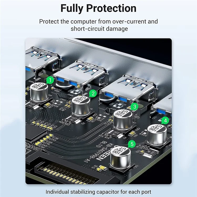 UGREEN 30716 USB 3.0 PCIe Expansion Card 4-Port PCIe to USB Adapter with 15-Pin SATA Power Connector for PC Host Compatible with Windows 10/8/7/XP/Vista