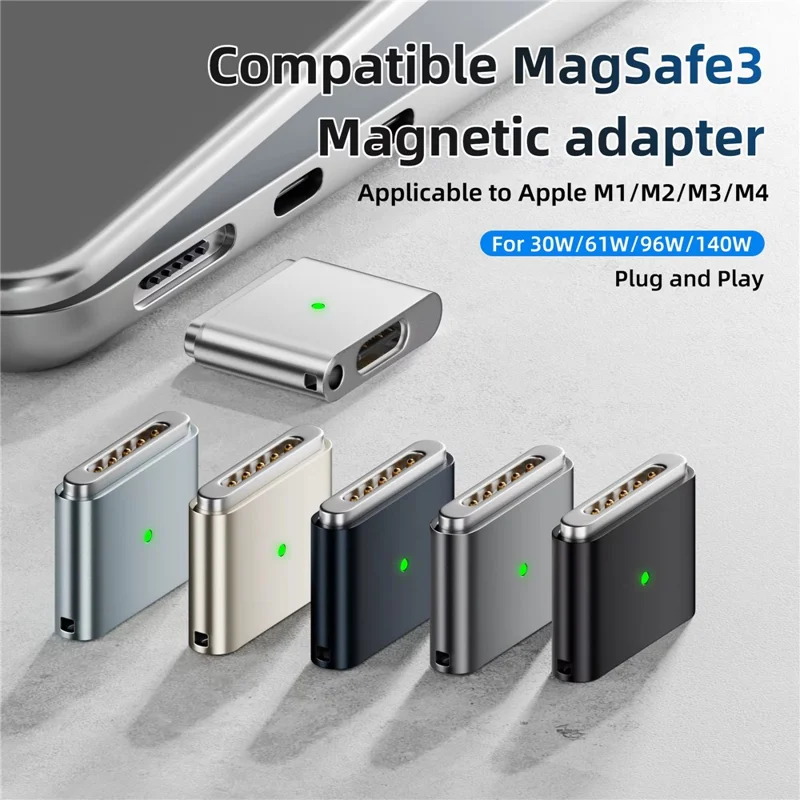 Type-C to Magnetic Charging Adapter 140W PD Compatible with MacBook Pro  /  Air Fast Charger - Silver