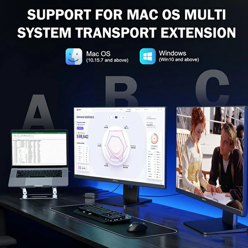 LEMORELE HD30 USB-C Hub Adapter with USB-C PD Charging Port, 3 in 1 Type-C to Dual HD Docking Station for PCs / Projectors