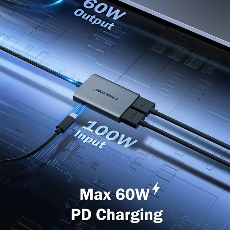 LEMORELE HD30 USB-C Hub Adapter with USB-C PD Charging Port, 3 in 1 Type-C to Dual HD Docking Station for PCs / Projectors