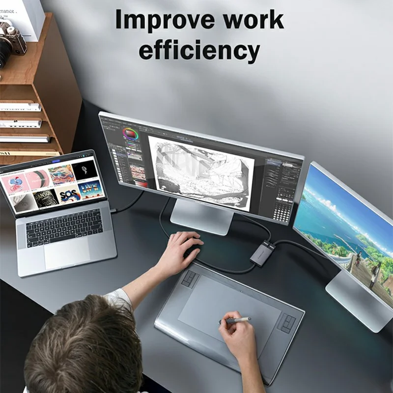 LEMORELE HD30 USB-C Hub Adapter with USB-C PD Charging Port, 3 in 1 Type-C to Dual HD Docking Station for PCs / Projectors