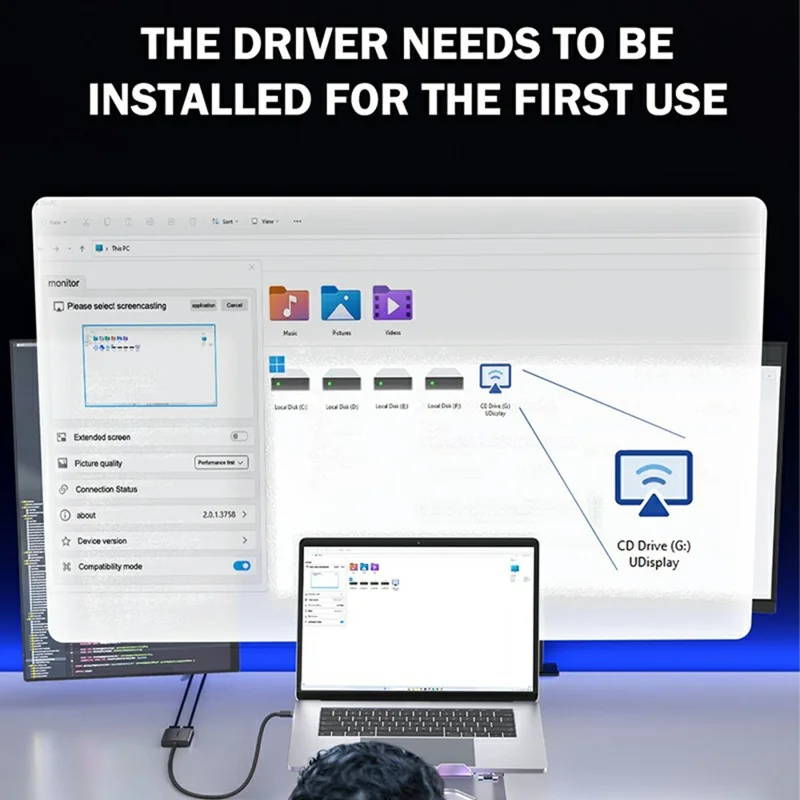 LEMORELE HD30 USB-C Hub Adapter with USB-C PD Charging Port, 3 in 1 Type-C to Dual HD Docking Station for PCs / Projectors