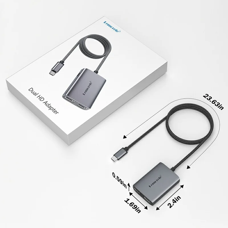 LEMORELE HD30 USB-C Hub Adapter with USB-C PD Charging Port, 3 in 1 Type-C to Dual HD Docking Station for PCs / Projectors