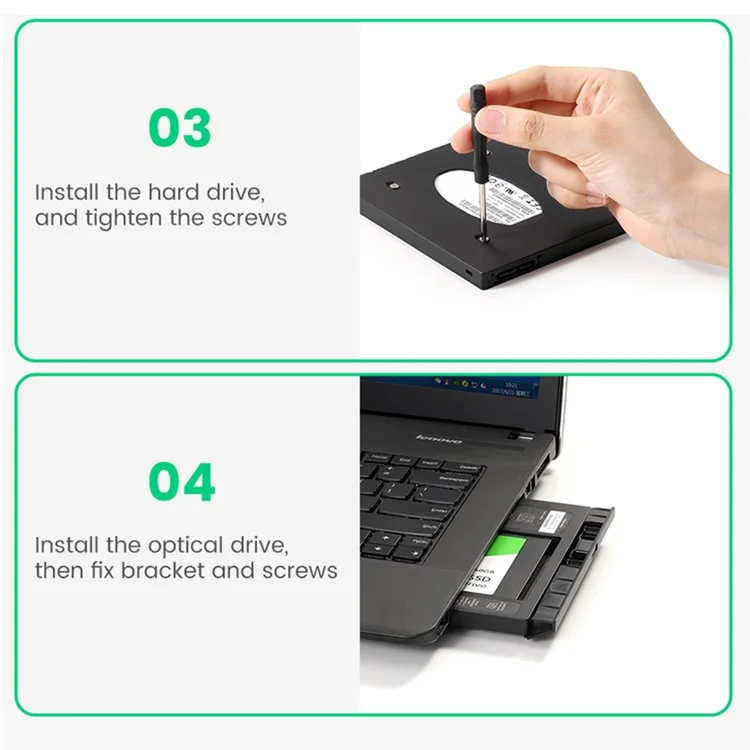 Ugreen 70657 SATA a USB 3.0 Caddy de Disco Duro Para un Disco Duro Externo de 2.5 "compatible Con la Portada de CD/DVD-ROM de 2.5" Bandeja