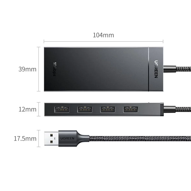 UGREEN CM806 35883 Adaptateur Concentrateur USB-A 4 Ports 0,15 m 10 Gbps Station d'Accueil pour Transfert de Données Haute Vitesse pour Windows / Mac OS / Linux