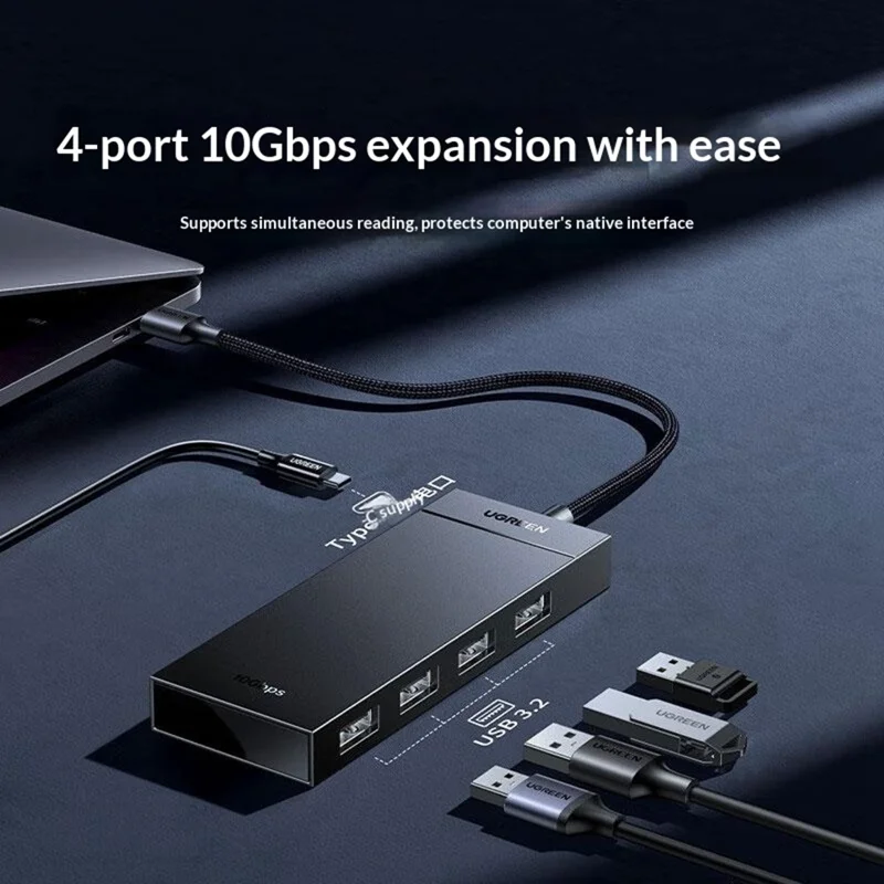 UGREEN CM806 55373 USB-A 4 Port Hub Adapter 0.5m 10Gbps High Speed Data Transfer Docking Station for Windows  /  Mac OS  /  Linux
