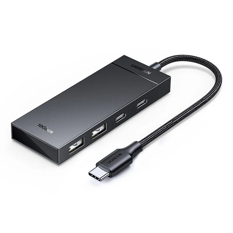 UGREEN 35583 4 in 1 USB C-Hub Adapter 2 USB-C + 2 USB-A Anschlüsse 0,3 m Docking Station 10 Gbps Datentransfer für Windows / Mac OS / Linux – Schwarz