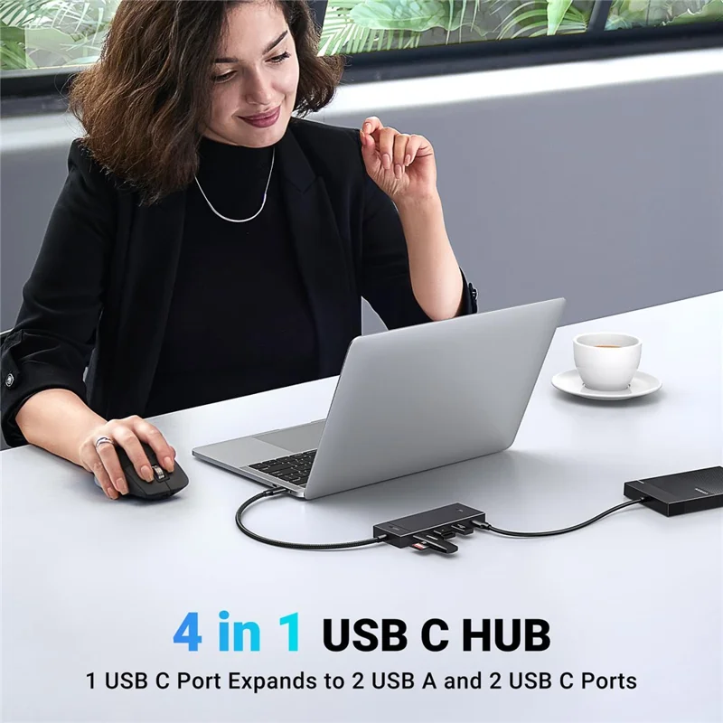UGREEN 35583 4 in 1 USB C-Hub Adapter 2 USB-C + 2 USB-A Anschlüsse 0,3 m Docking Station 10 Gbps Datentransfer für Windows / Mac OS / Linux – Schwarz