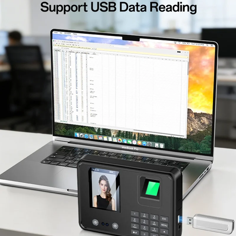 YESIDO KM30 Attendance Machine Time Clock Face Fingerprint Recognition Punch Card Reader Attendance Recorder - UK Plug