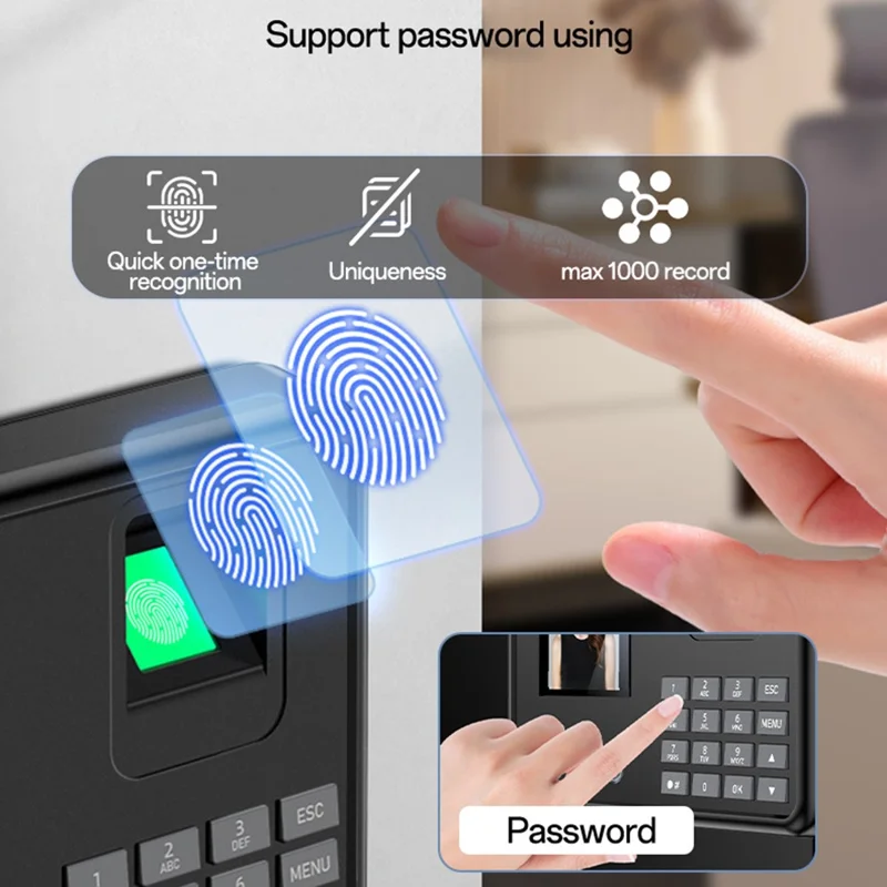 YESIDO KM30 Attendance Machine Time Clock Face Fingerprint Recognition Punch Card Reader Attendance Recorder - UK Plug