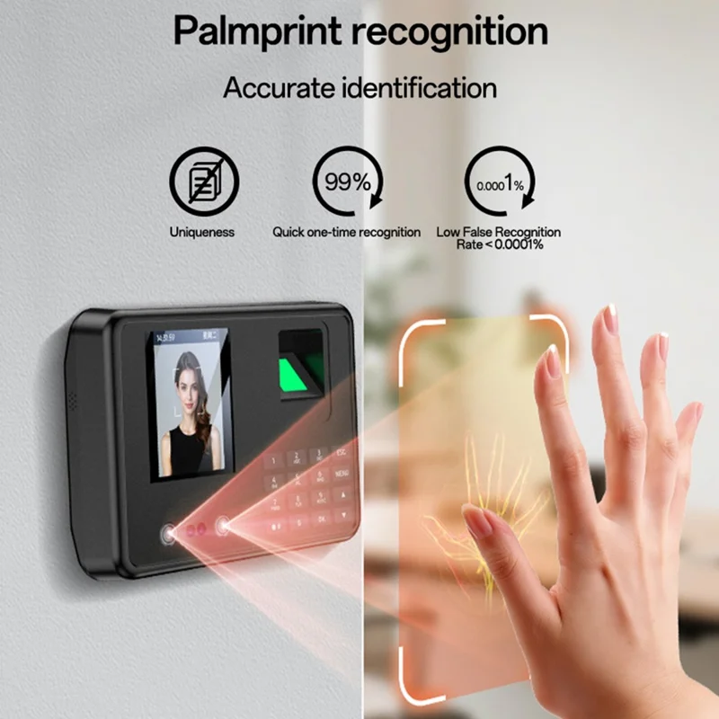 YESIDO KM30 Attendance Machine Time Clock Face Fingerprint Recognition Punch Card Reader Attendance Recorder - UK Plug