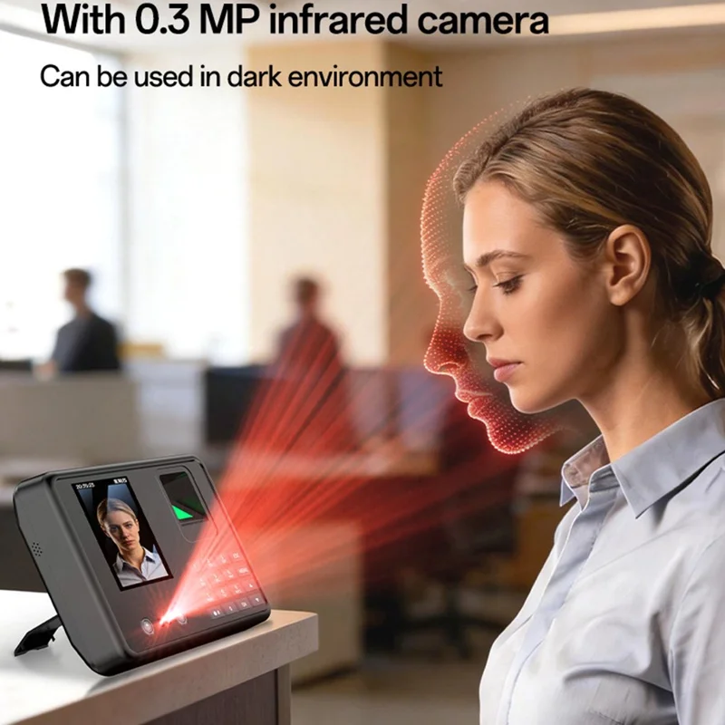 YESIDO KM30 Attendance Machine Time Clock Face Fingerprint Recognition Punch Card Reader Attendance Recorder - UK Plug