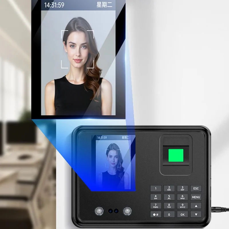 YESIDO KM30 Attendance Machine Time Clock Face Fingerprint Recognition Punch Card Reader Attendance Recorder - UK Plug