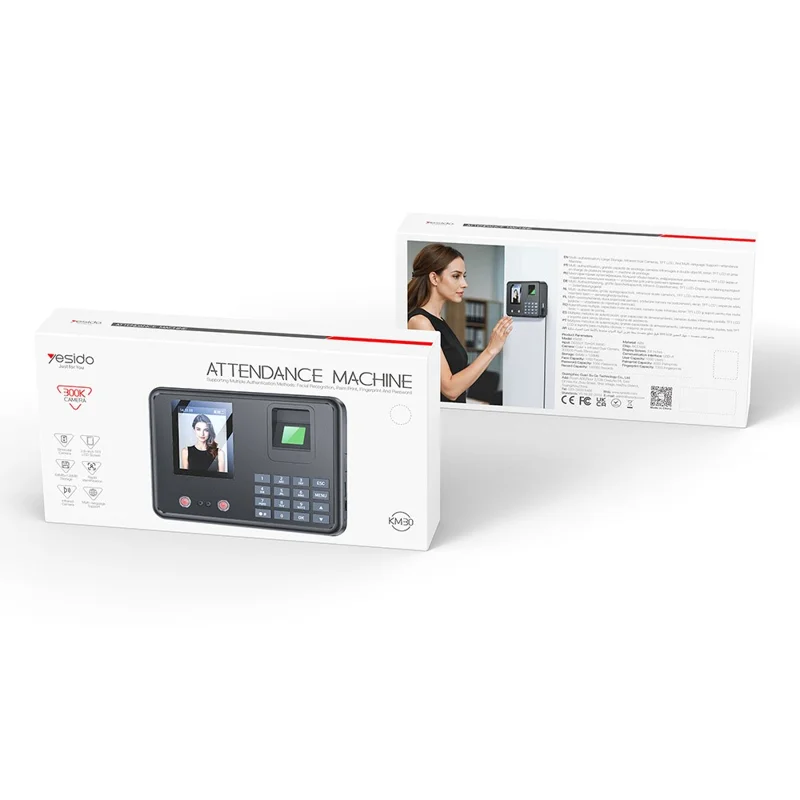 YESIDO KM30 Attendance Machine Time Clock Face Fingerprint Recognition Punch Card Reader Attendance Recorder - UK Plug