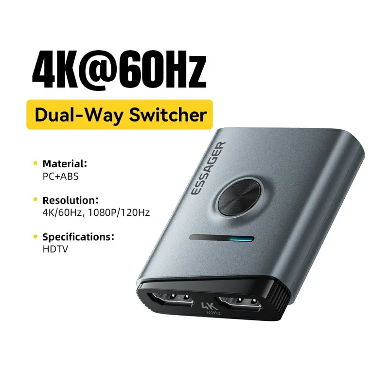 ESSAGER HD Switcher 2 in 1 out Dual-Way 4K 60Hz Video Switch for Gaming PC TV