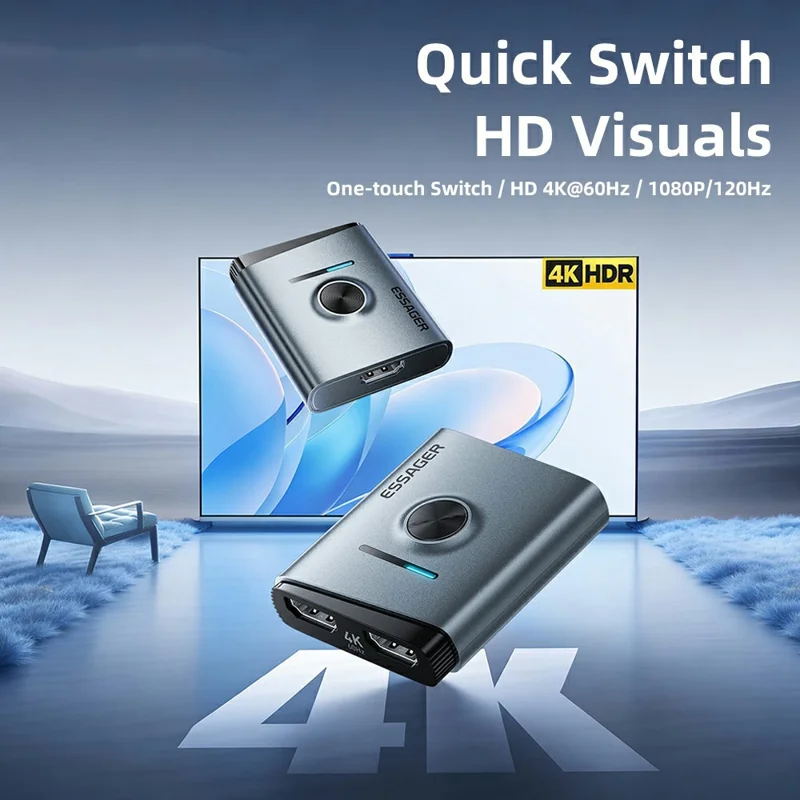 ESSAGER HD Switcher 2 in 1 out Dual-Way 4K 60Hz Video Switch for Gaming PC TV