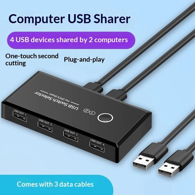 KY23 Sélecteur de Commutateur KVM USB 2.0, Répartiteur Commutateur 2 Entrées 4 Sorties pour Partage d'Ordinateur, Hub pour Imprimante, Clavier, Souris, Clé USB