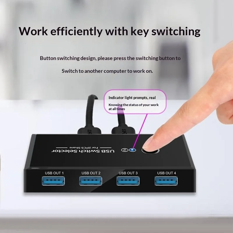 KY03 Sélecteur de Commutateur USB 3.0 KVM 2 Entrées 4 Sorties Partagé Hub pour Imprimante Souris Clavier - Noir