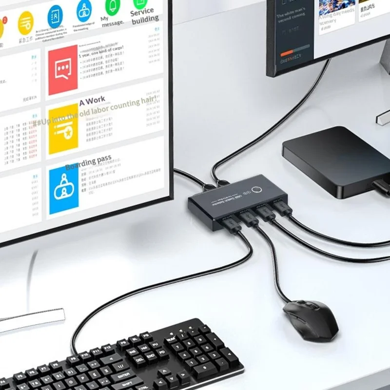 KY03 Sélecteur de Commutateur USB 3.0 KVM 2 Entrées 4 Sorties Partagé Hub pour Imprimante Souris Clavier - Noir