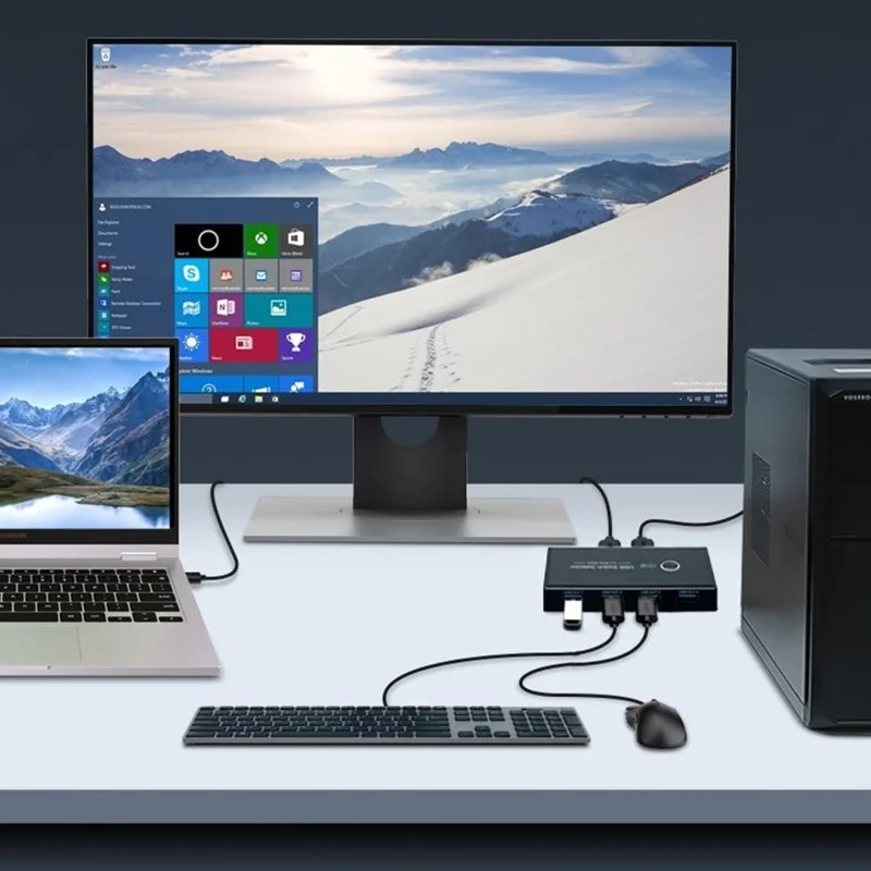 KY03 Sélecteur de Commutateur USB 3.0 KVM 2 Entrées 4 Sorties Partagé Hub pour Imprimante Souris Clavier - Noir