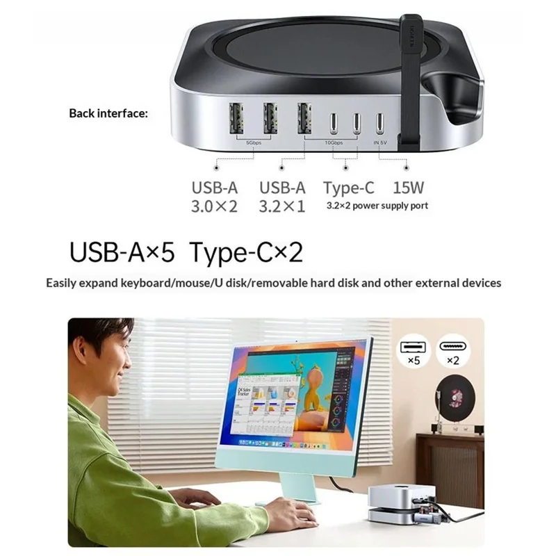 UGREEN CM841-65487 11-in-1 USB-C Hub for Mac Mini M4  /  M4 Pro M.2 NVMe SSD Enclosure Docking Station