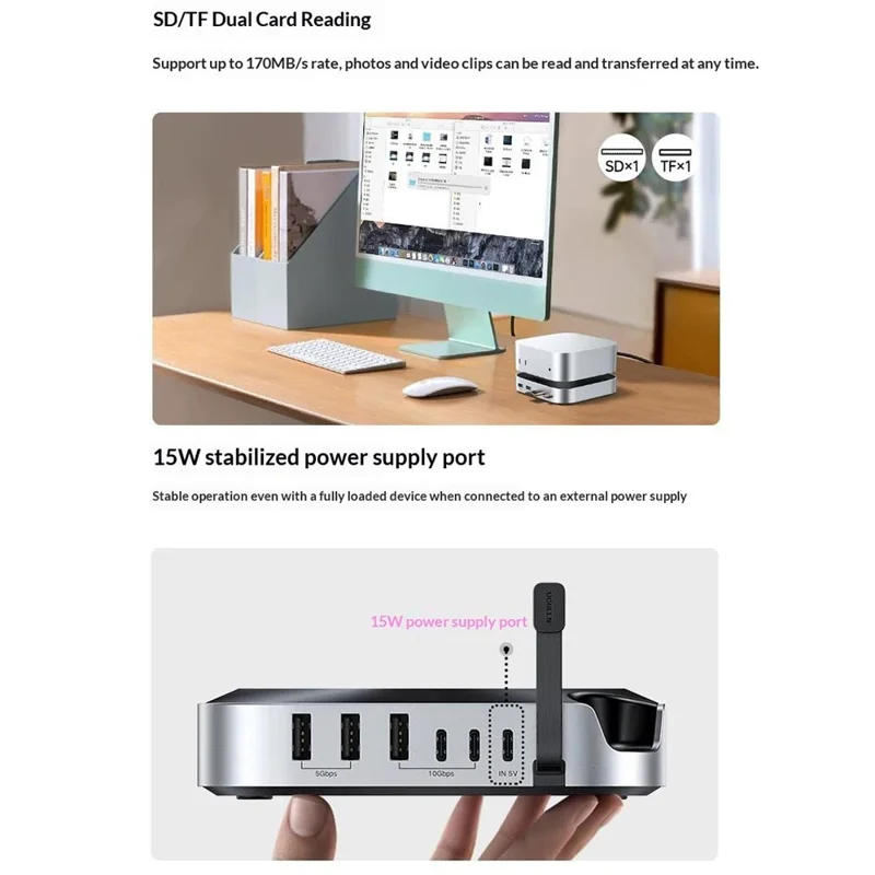 UGREEN CM841-65487 11-in-1 USB-C Hub for Mac Mini M4  /  M4 Pro M.2 NVMe SSD Enclosure Docking Station