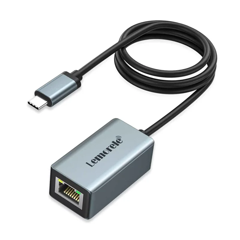 LEMORELE TC48 USB-C to Ethernet Adapter Gigabit RJ45 Network Converter for Laptop Tablet Phone - Silver Grey
