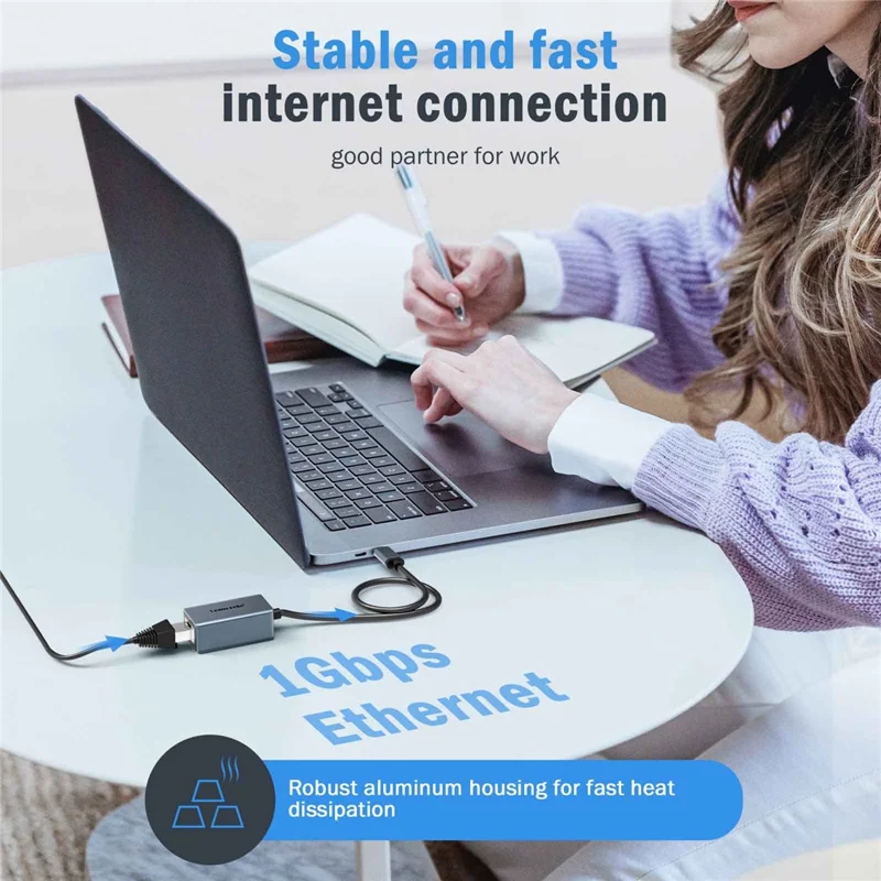 LEMORELE TC48 USB-C to Ethernet Adapter Gigabit RJ45 Network Converter for Laptop Tablet Phone - Silver Grey