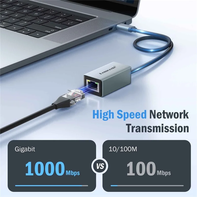LEMORELE TC48 USB-C to Ethernet Adapter Gigabit RJ45 Network Converter for Laptop Tablet Phone - Silver Grey