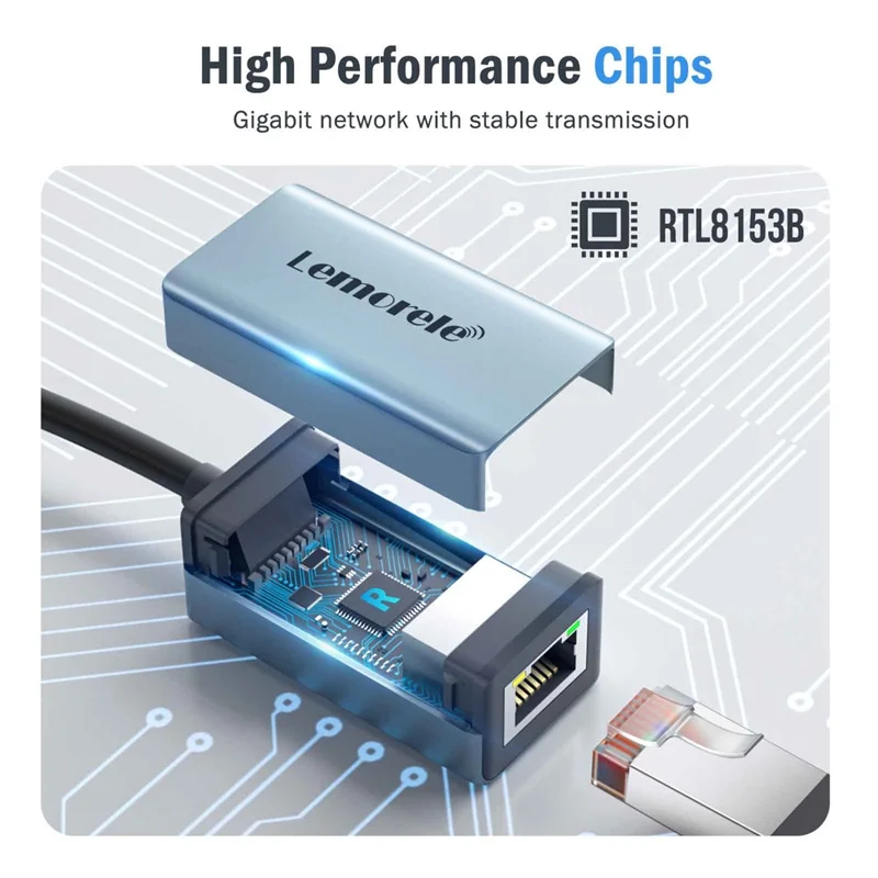 LEMORELE TC48 USB-C to Ethernet Adapter Gigabit RJ45 Network Converter for Laptop Tablet Phone - Silver Grey