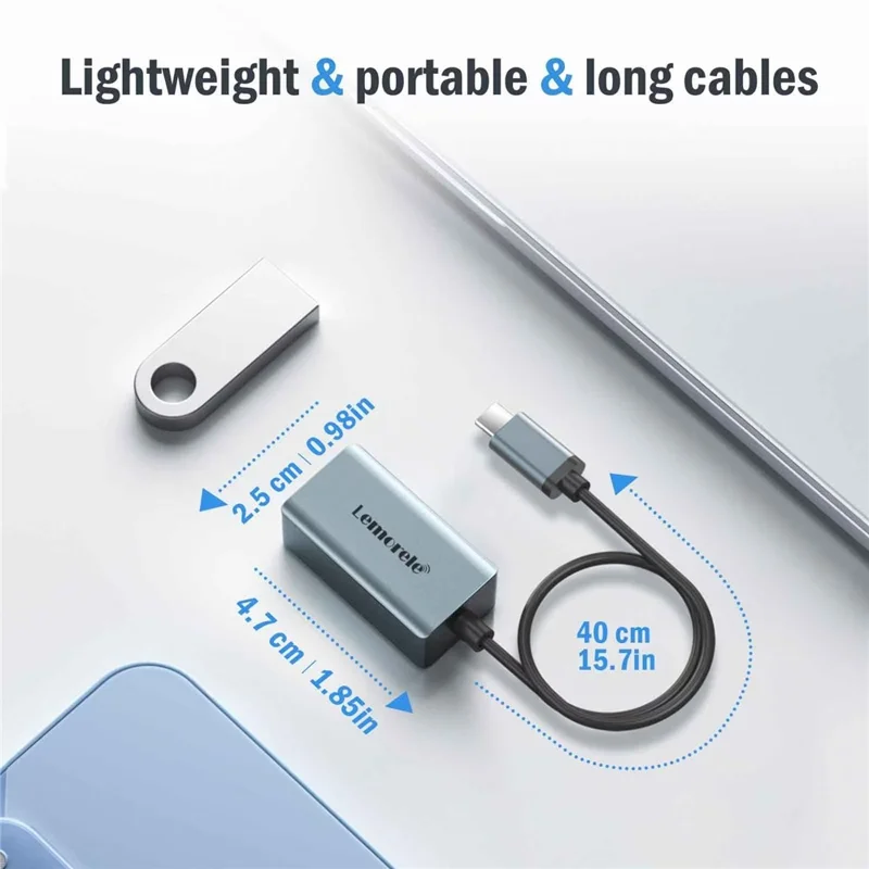 LEMORELE TC48 USB-C to Ethernet Adapter Gigabit RJ45 Network Converter for Laptop Tablet Phone - Silver Grey