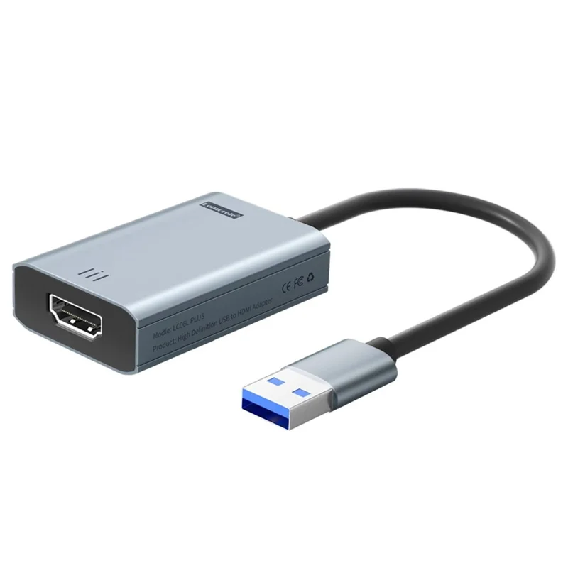 Cable Convertidor LEORELE LC06 Plus de USB-A a HD, Adaptador de Reflejo de Pantalla 4K/30Hz para Teléfono y Computadora - Gris Plata