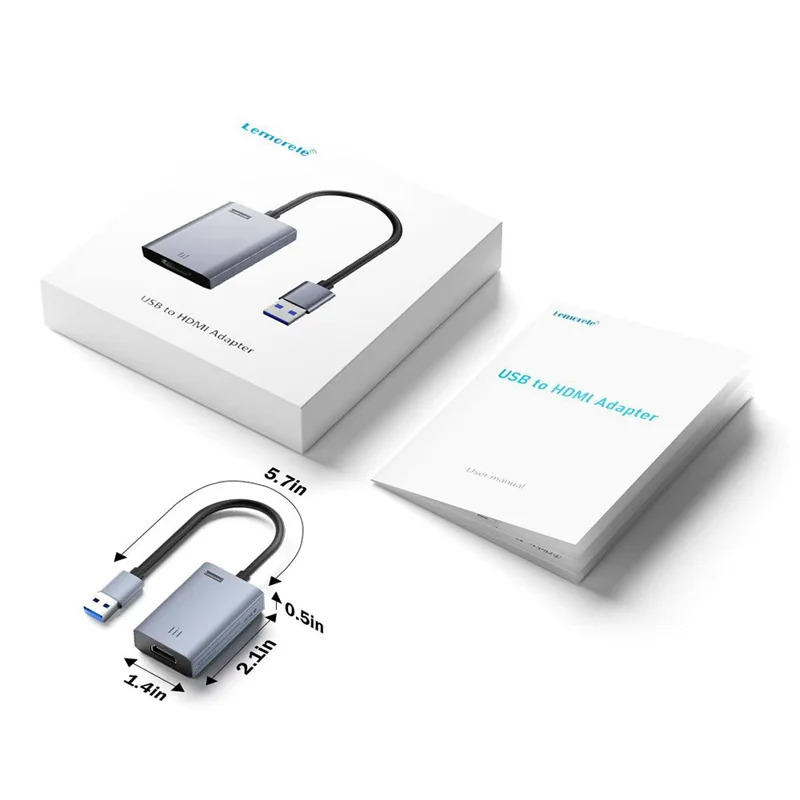 Cable Convertidor LEORELE LC06 Plus de USB-A a HD, Adaptador de Reflejo de Pantalla 4K/30Hz para Teléfono y Computadora - Gris Plata