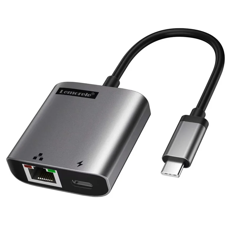 LEMORELE TC35 Adaptador USB-C para Ethernet 2.5G com Hub de Carregamento Rápido PD 100W, Conversor de Rede Gigabit - Preto
