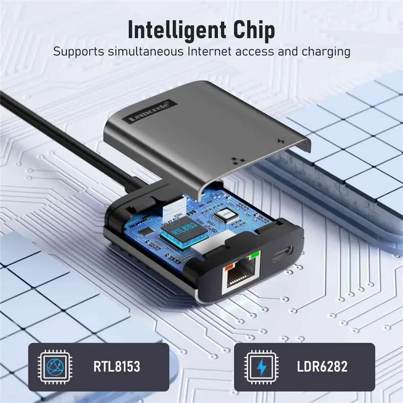LEMORELE TC35 Adaptador USB-C para Ethernet 2.5G com Hub de Carregamento Rápido PD 100W, Conversor de Rede Gigabit - Preto