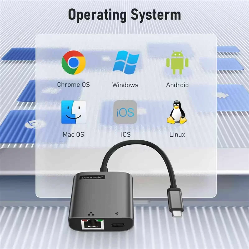 LEMORELE TC35 Adaptador USB-C para Ethernet 2.5G com Hub de Carregamento Rápido PD 100W, Conversor de Rede Gigabit - Preto