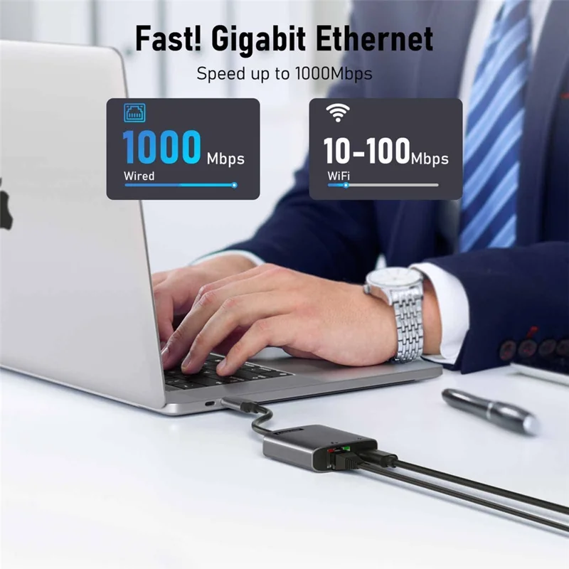 LEMORELE TC35 Adaptador USB-C para Ethernet 2.5G com Hub de Carregamento Rápido PD 100W, Conversor de Rede Gigabit - Preto