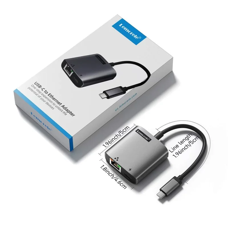 LEMORELE TC35 Adaptador USB-C para Ethernet 2.5G com Hub de Carregamento Rápido PD 100W, Conversor de Rede Gigabit - Preto