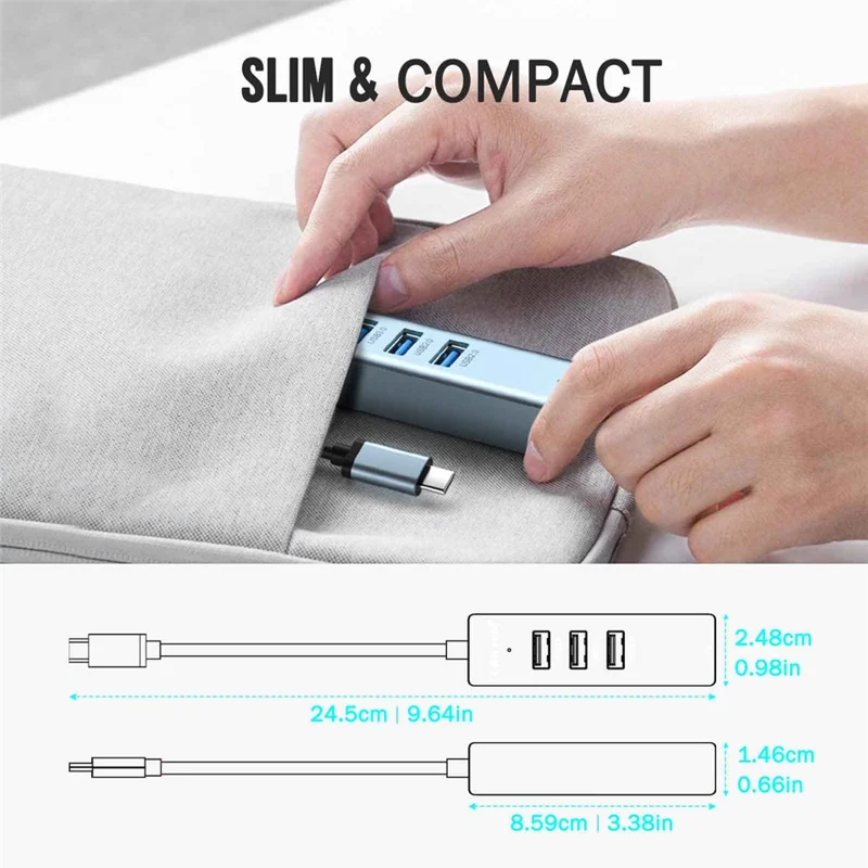 LEMORELE TC43L 4 in 1 USB-C Hub with USB 3.0 + 2 USB 2.0 + RJ45 Gigabit Ethernet Adapter for Laptop MacBook - Silver Green