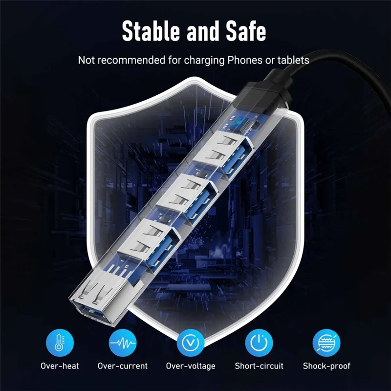 LEMORELE TC53 4 in 1 USB 3.0 Hub Aluminum Alloy 4-Port Expander Adapter for Laptop - Silver Grey