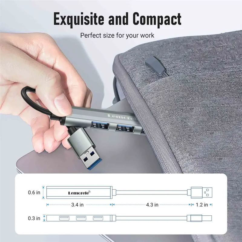 LEMORELE TC53 4 in 1 USB 3.0 Hub Aluminum Alloy 4-Port Expander Adapter for Laptop - Silver Grey