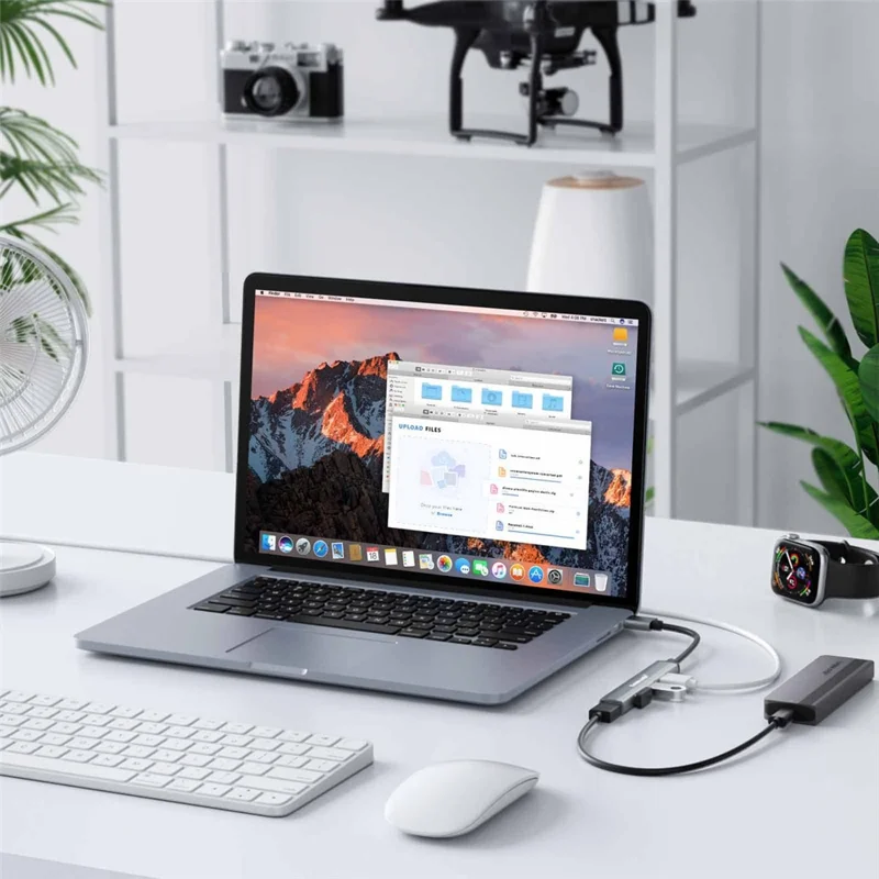 LEMORELE TC53 4 in 1 USB 3.0 Hub Aluminum Alloy 4-Port Expander Adapter for Laptop - Silver Grey