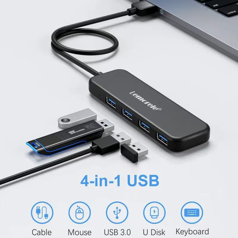 LEMORELE TC55 4-poorts USB 3.0-hub 5 Gbps hoge snelheid multi-poorts splitter uitbreidingsdock - Zwart