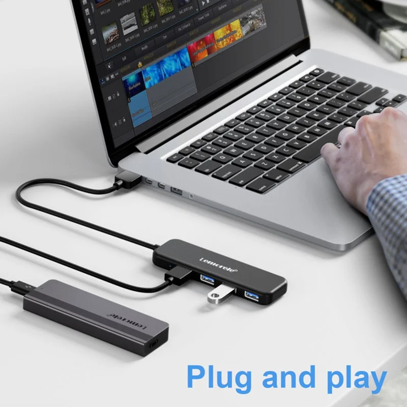 LEMORELE TC55 4-poorts USB 3.0-hub 5 Gbps hoge snelheid multi-poorts splitter uitbreidingsdock - Zwart