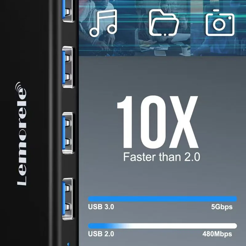LEMORELE TC55 4-poorts USB 3.0-hub 5 Gbps hoge snelheid multi-poorts splitter uitbreidingsdock - Zwart