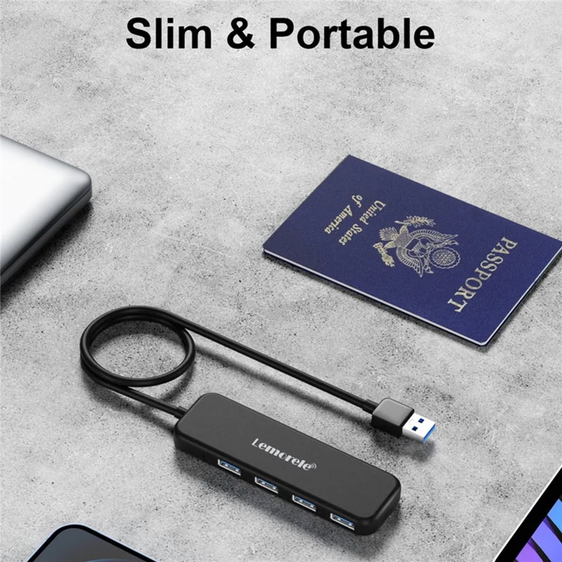 LEMORELE TC55 4-poorts USB 3.0-hub 5 Gbps hoge snelheid multi-poorts splitter uitbreidingsdock - Zwart