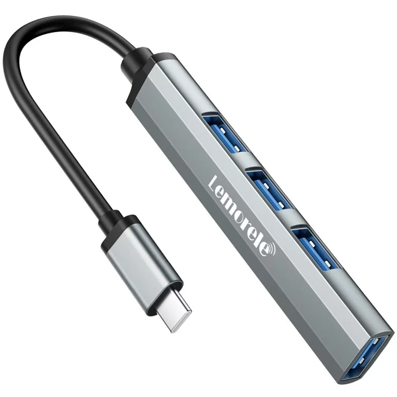 LEMORELE TC57 Портативный USB-C хаб 4-портовый USB 3.0 разветвитель адаптер для ноутбука, док-станция - серо-серебристый