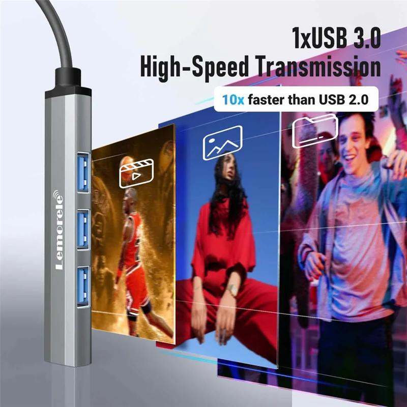 LEMORELE TC57 Портативный USB-C хаб 4-портовый USB 3.0 разветвитель адаптер для ноутбука, док-станция - серо-серебристый